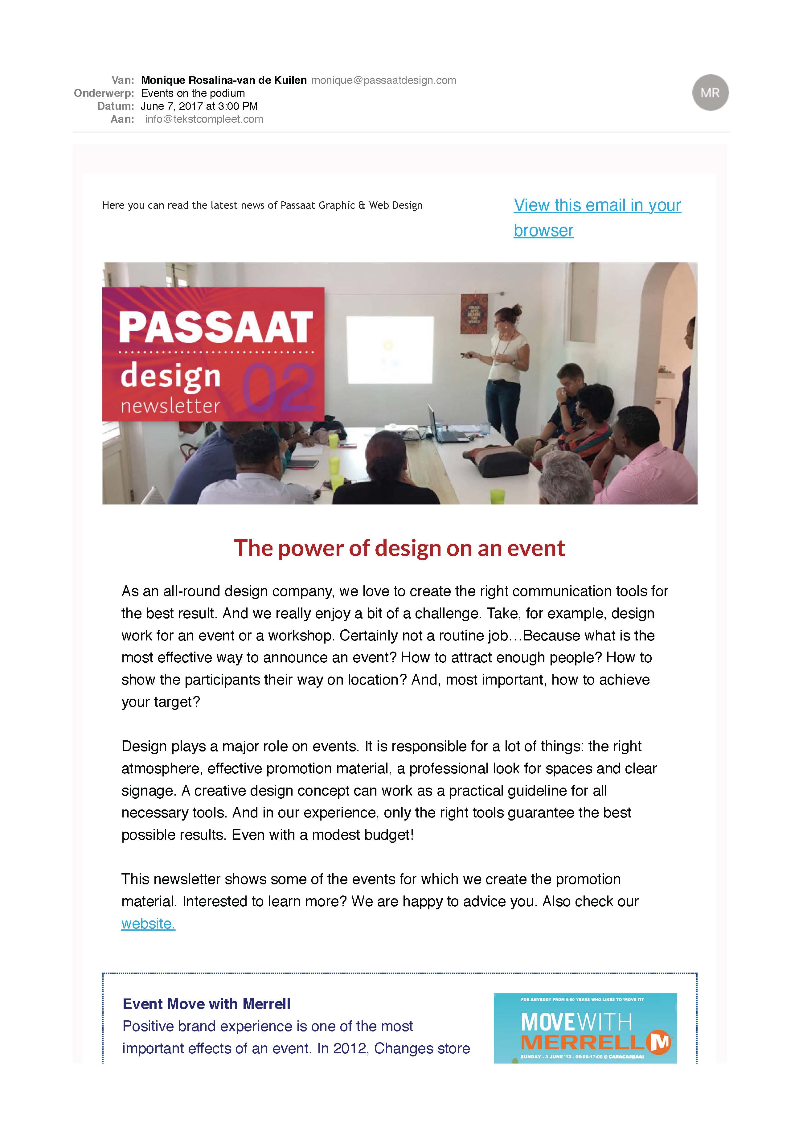 Nieuwsbrieven Passaat Graphic & Web Design - tekst